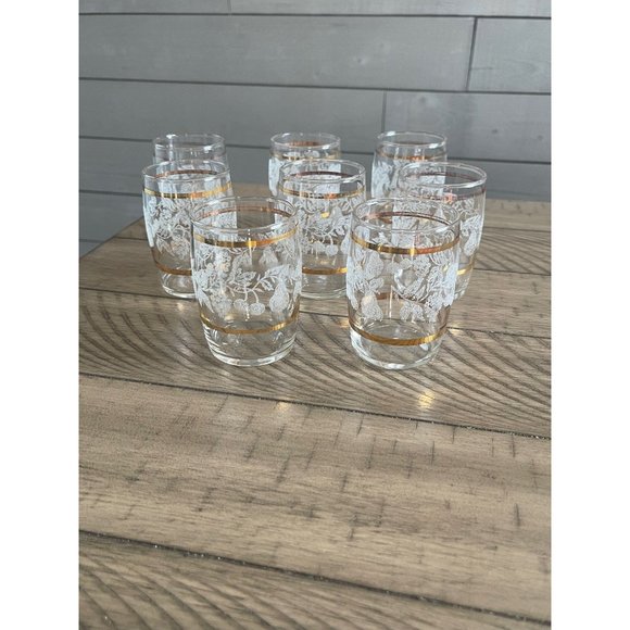 Golden Fruit Silk Screen Juice Glass Set of 8 Bartlett Collins - Picture 1 of 2